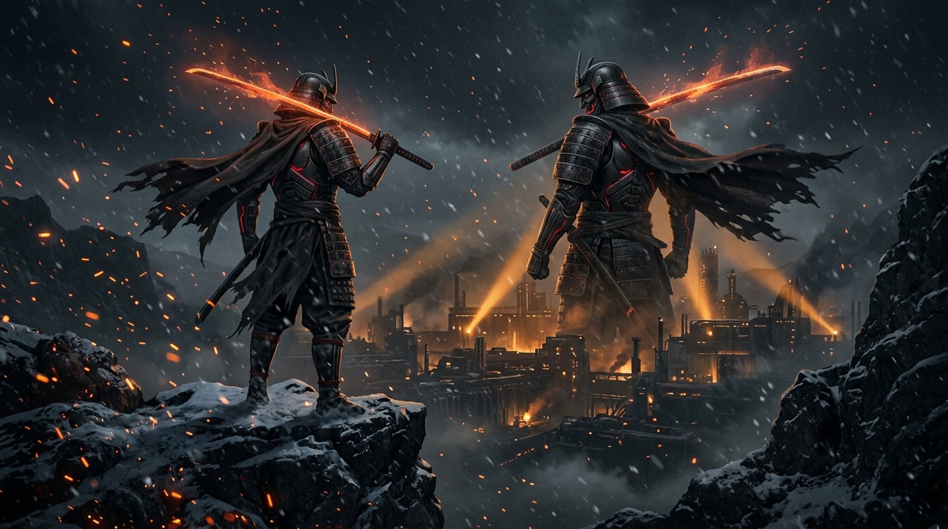 CYBER-RONIN ASH — Dark Fantasy / Action Character Splash