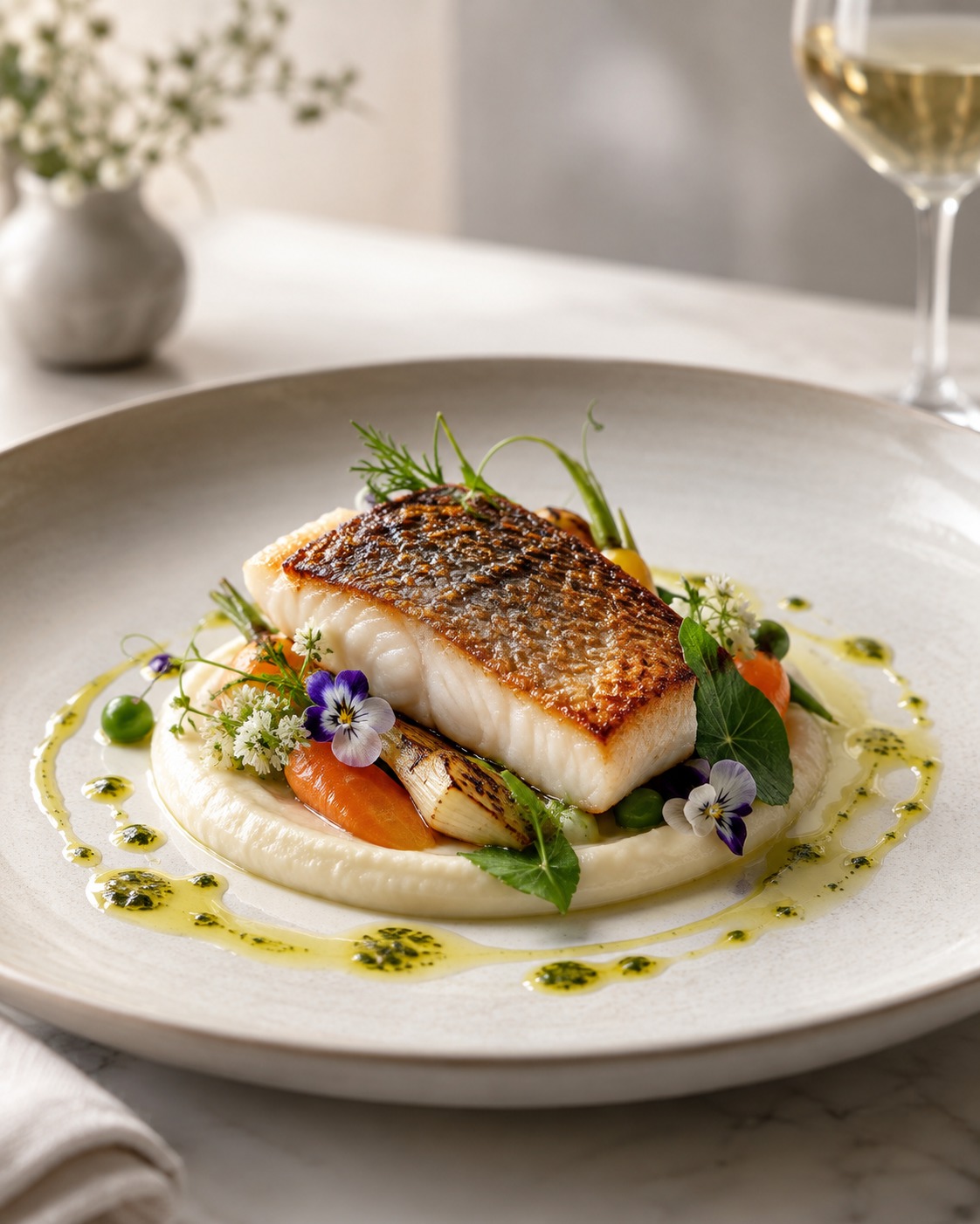 ROASTED CHILEAN SEABASS — Haute Seafood & Velouté Mousseline