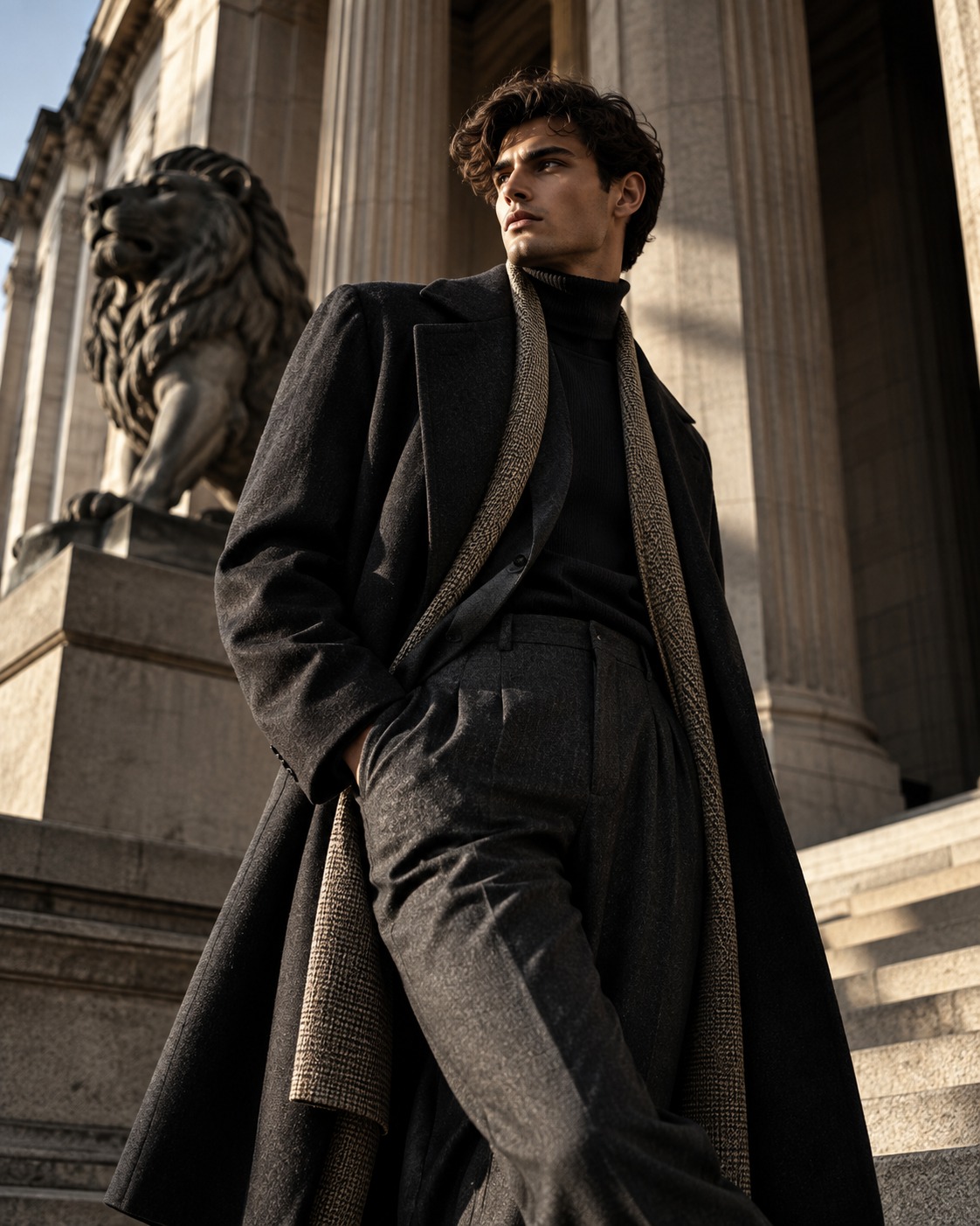 CHARCOAL TAILORED OVERCOAT — Men's Sartorial Luxury & Architectural Style