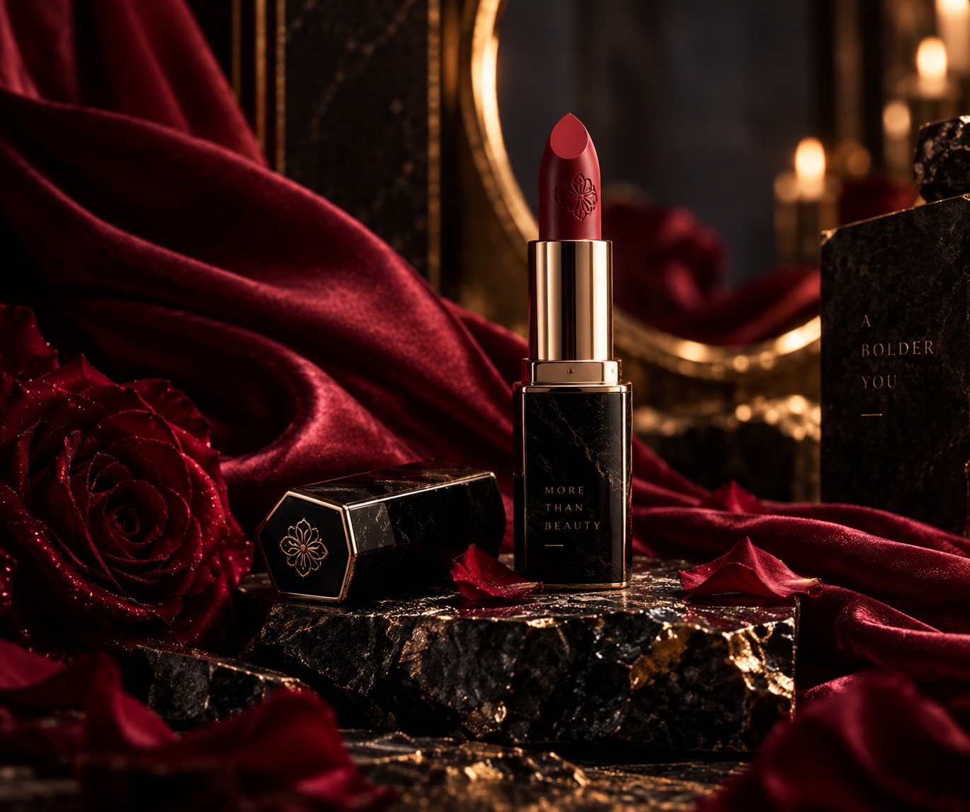 CRIMSON VELVET MATTE LIPSTICK — High-End Lip Color & Moody Velvet Styling
